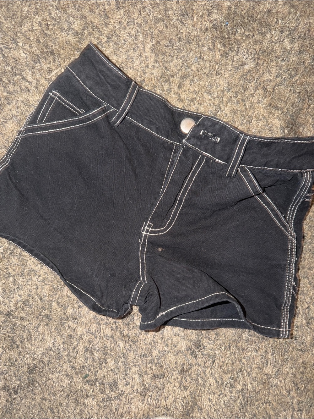 Girls Black Contrast-Stitch 90’s Casual Shorts